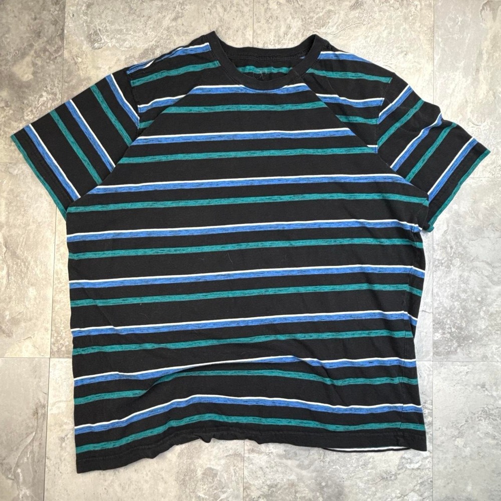 Vintage Blue and Black Ocean Pacific Striped T Shirt XL